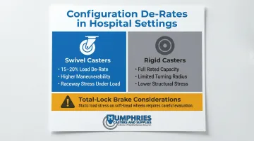 Swivel versus rigid caster load de-rating and brake interaction comparison chart