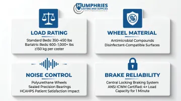 Medical caster procurement evaluation criteria load noise brake and material specifications