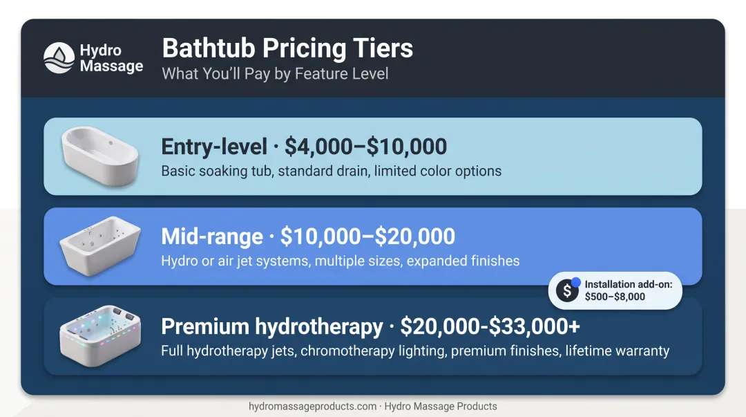 Walk-in bath installed cost tiers from entry-level to premium hydrotherapy