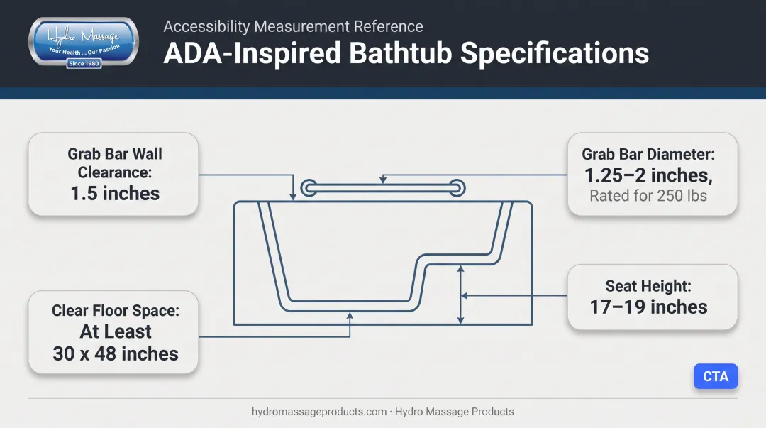 ADA-inspired bathtub safety specifications seat height and clearance chart