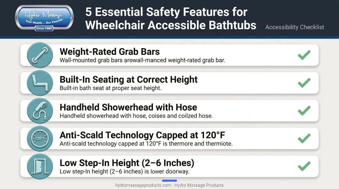 Essential wheelchair accessible bathtub safety features checklist diagram