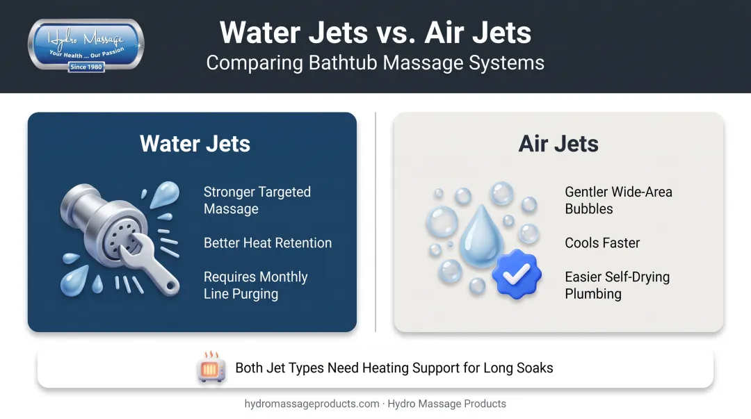 Water jets versus air jets hygiene and temperature comparison chart