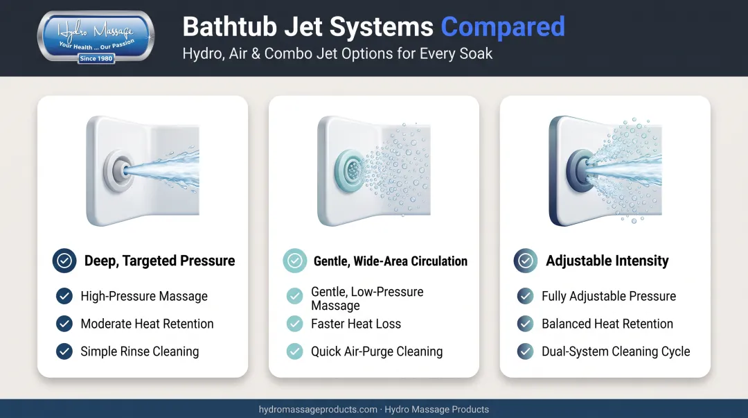 Water jets versus air jets versus combo hydrotherapy system comparison
