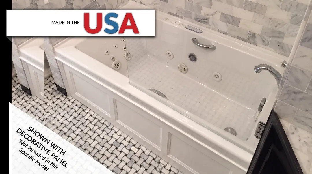 Walk-in tub with hydrotherapy jets and accessible grab bars installed
