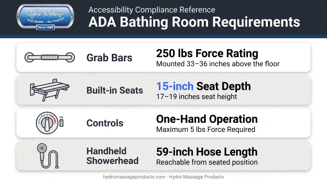 ADA compliance requirements for grab bars seats and controls