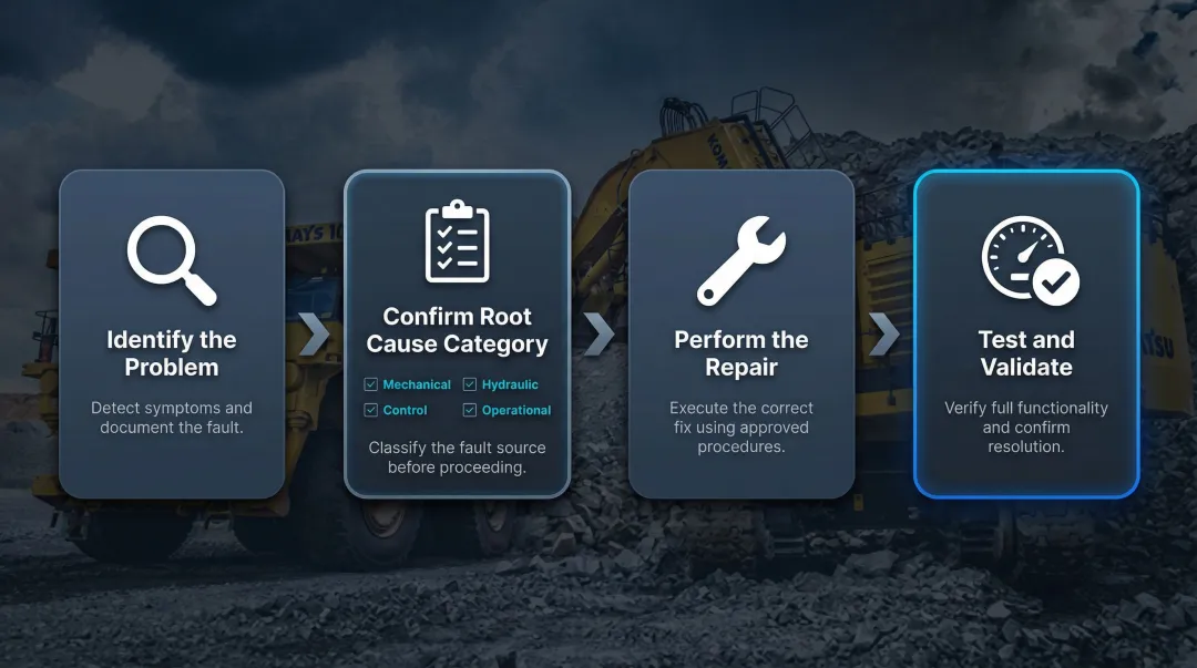4-step A6VM hydraulic motor repair process from diagnosis to validation
