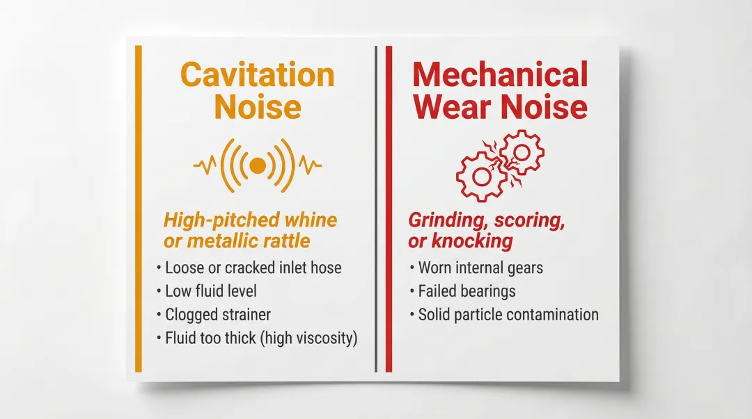 Dump trailer hydraulic pump noise type diagnosis chart cavitation versus mechanical wear