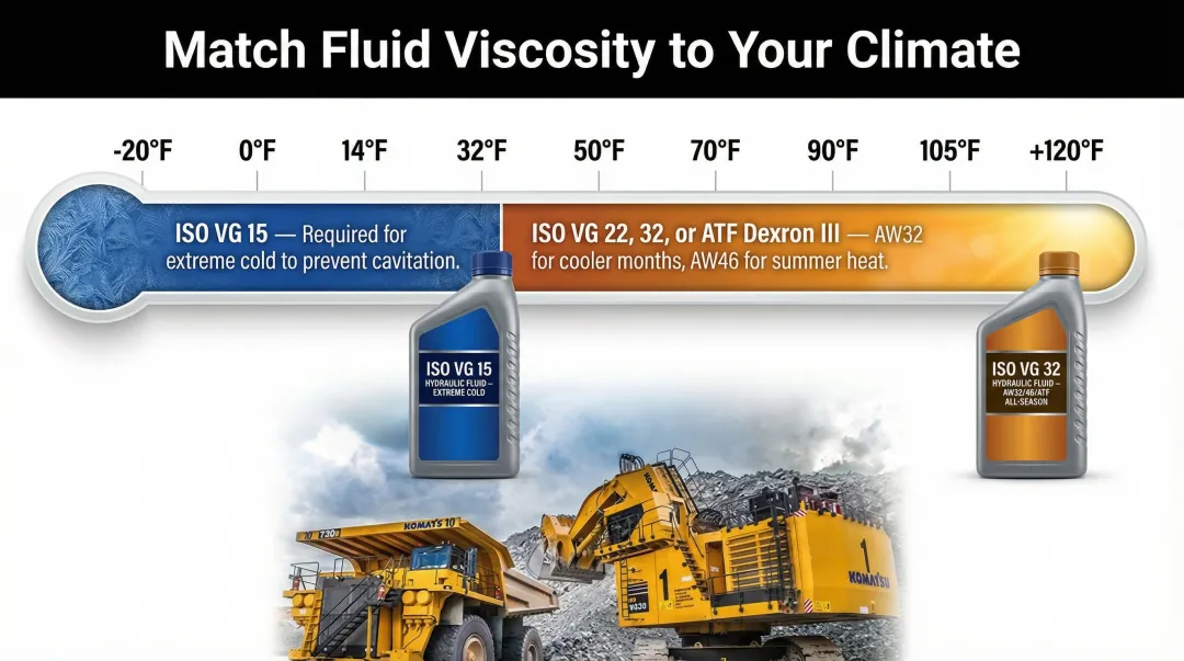 Hydraulic fluid viscosity selection guide by ambient temperature for dump trailers