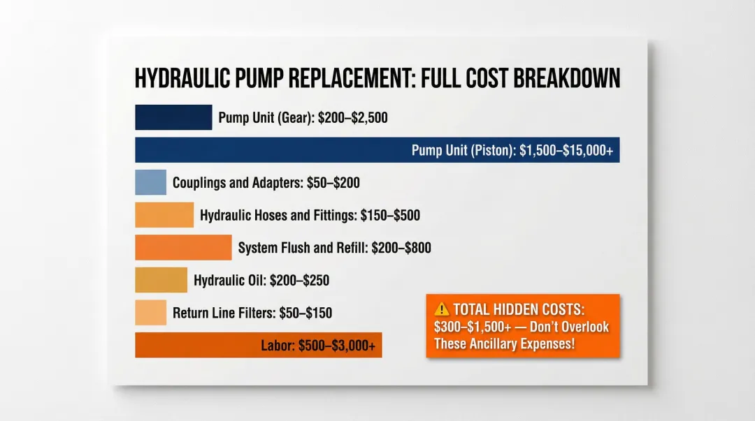 Hydraulic pump total replacement cost breakdown including parts labor and ancillary expenses