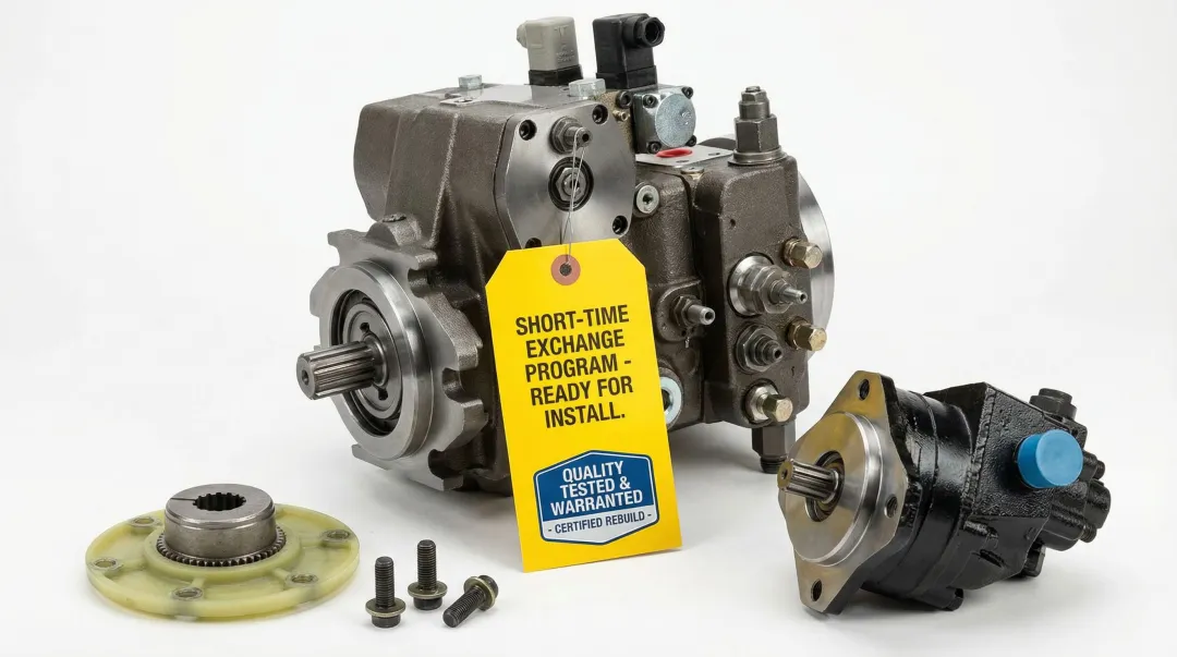 Rebuilt tractor hydraulic pump unit ready for exchange program installation
