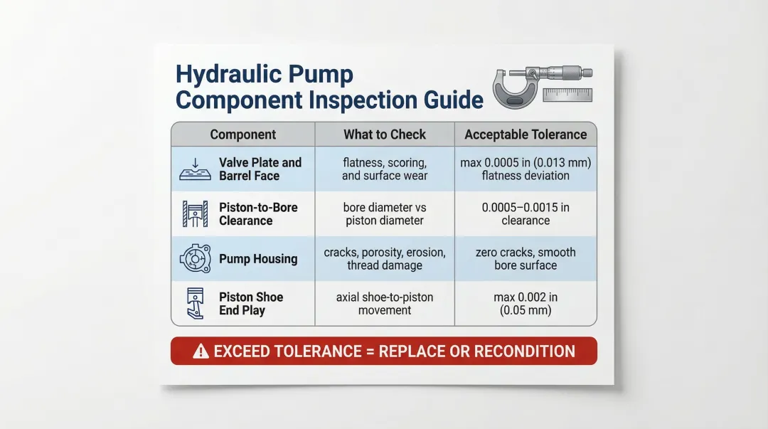 John Deere hydraulic pump component inspection tolerances measurement reference chart