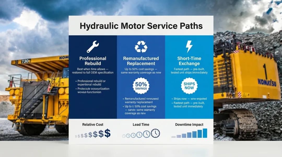 three service options for failed hydraulic motor rebuild remanufactured exchange comparison