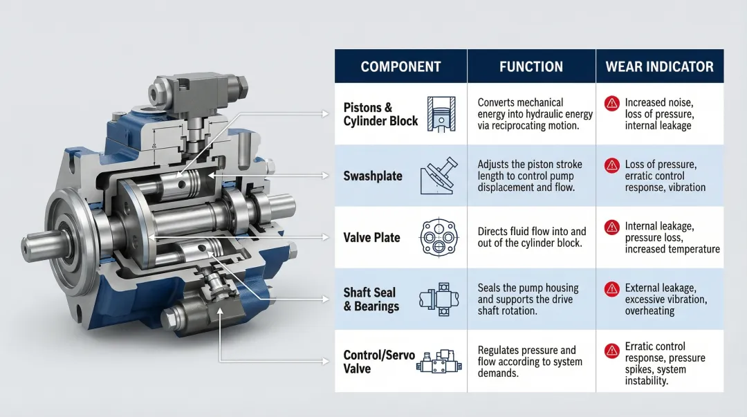 Rexroth axial piston pump five key internal components functions and wear indicators