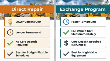 Direct repair versus exchange program comparison for reconditioned hydraulic motors