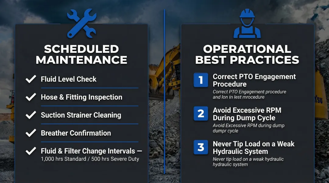 Dump truck hydraulic pump preventive maintenance checklist schedule and operational best practices