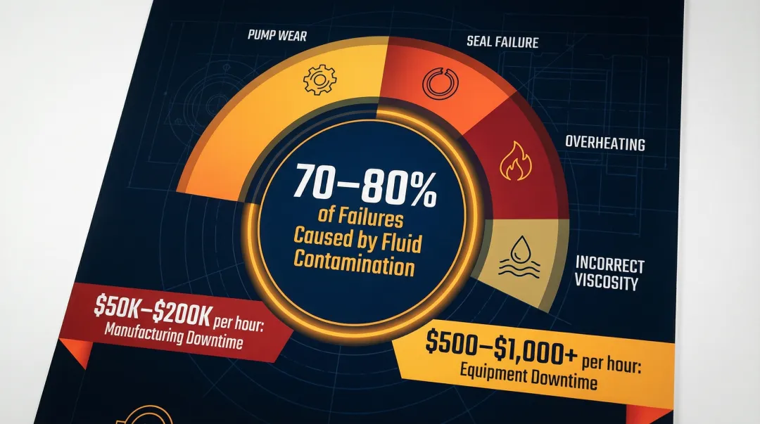 hydraulic system failure causes breakdown showing 70-80 percent fluid contamination statistic