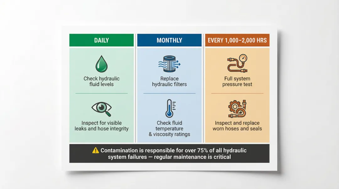 Excavator hydraulic pump preventive maintenance checklist daily monthly and interval tasks