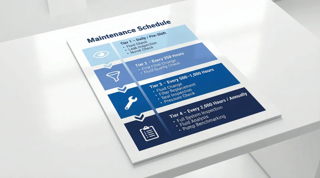 Forklift hydraulic pump maintenance schedule by operating hours and frequency