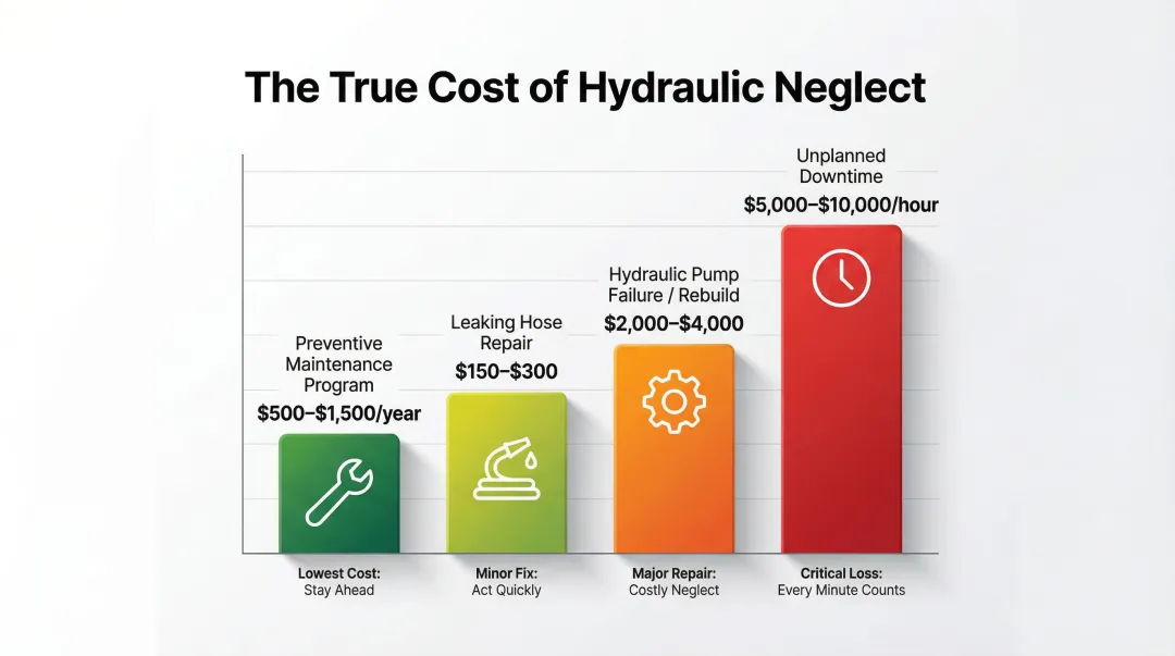 Reactive versus preventive forklift hydraulic pump maintenance cost comparison infographic