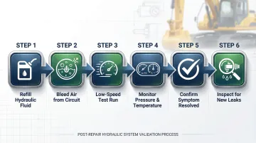 Rogator wheel motor repair reassembly and post-repair testing checklist steps