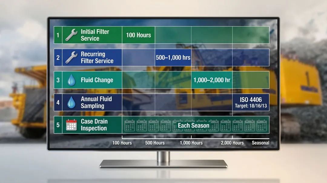 Rogator wheel motor preventive maintenance schedule with service intervals and tasks