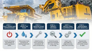 6-step hydraulic vane pump cartridge replacement procedure process flow diagram