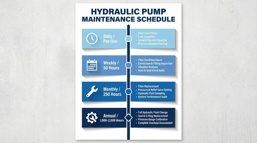 Hydraulic pump maintenance schedule timeline from daily checks to annual overhaul