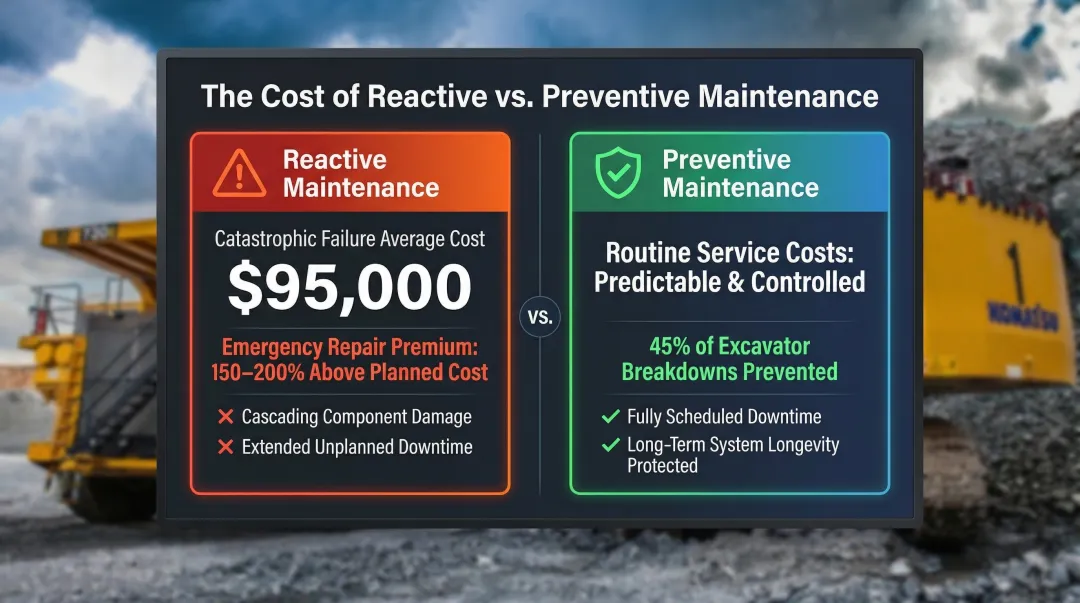 Reactive versus preventive hydraulic maintenance cost comparison infographic