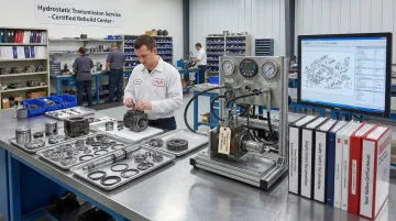 Hydrostatic Transmission Service Sauer Danfoss motor rebuild process and quality testing