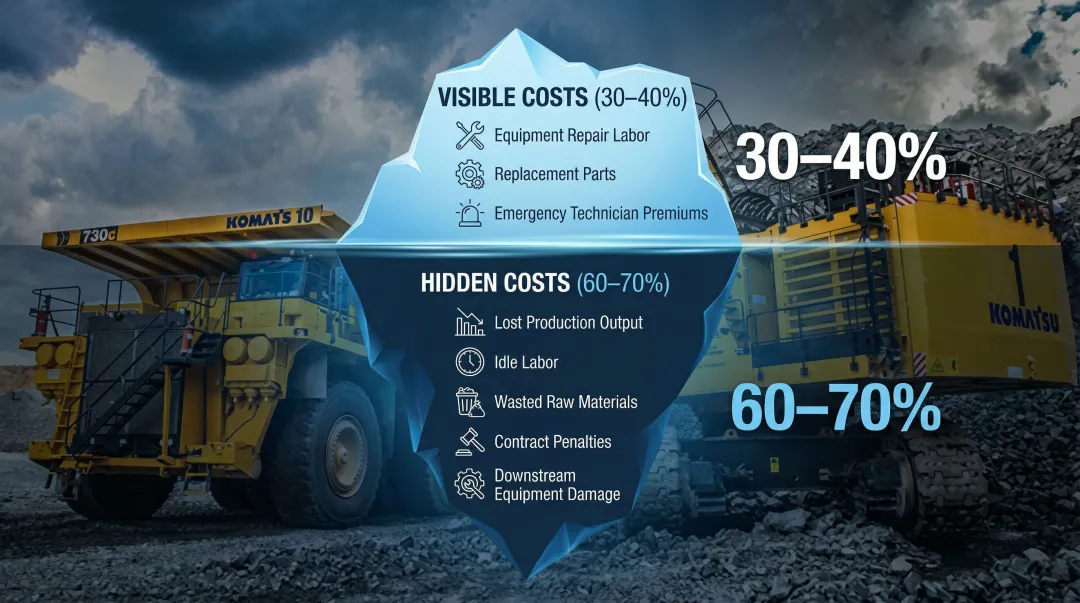 visible versus hidden pump downtime costs breakdown showing 30-70 cost split