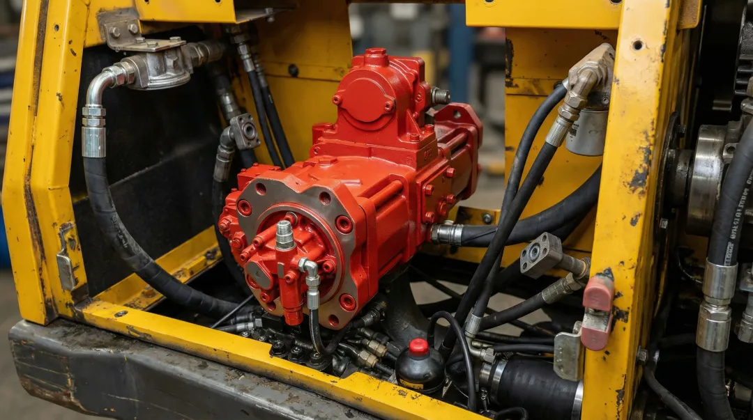 High-pressure hydraulic pump installation on industrial or heavy construction equipment