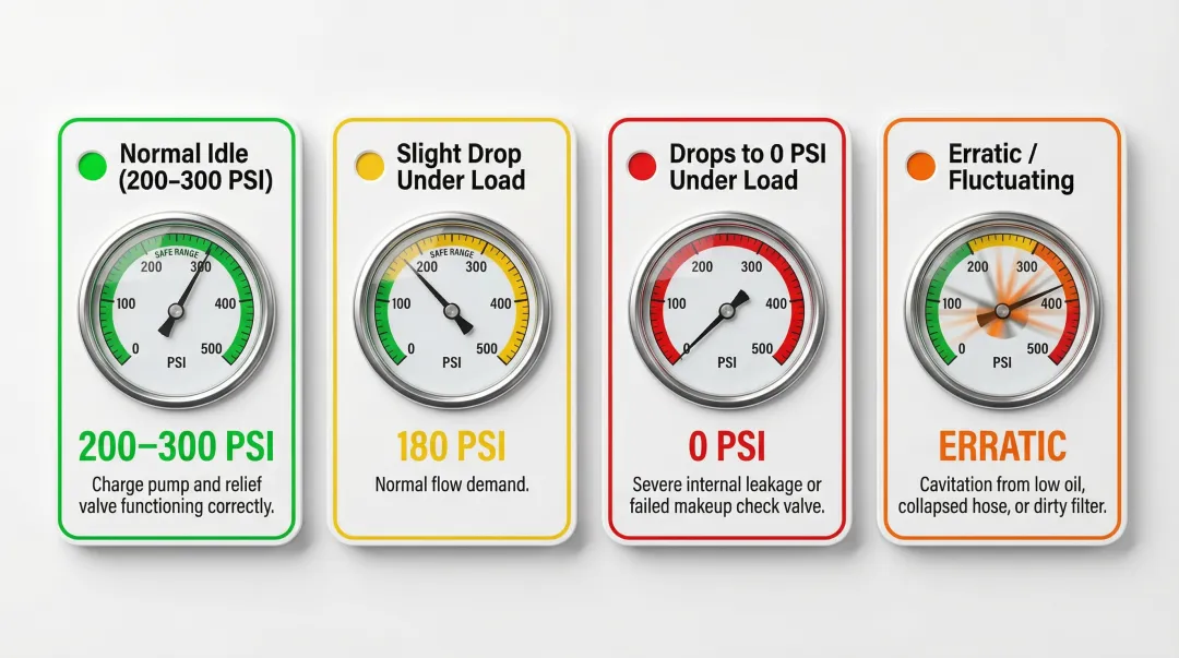 Hydrostatic charge pressure diagnostic reading interpretation chart four scenarios
