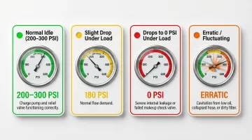 Hydrostatic charge pressure diagnostic reading interpretation chart four scenarios