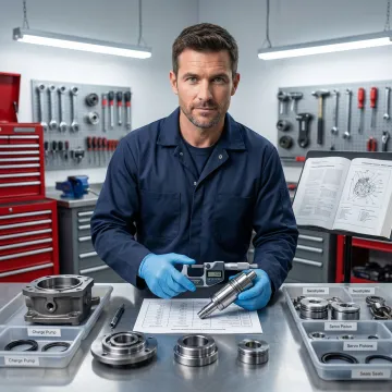 Hydrostatic transmission rebuild process showing disassembly and quality inspection steps