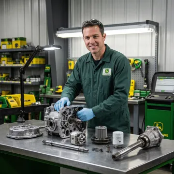 John Deere L120 lawn tractor undergoing hydrostatic transmission repair