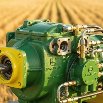 John Deere 8R tractor hydrostatic transmission system close-up