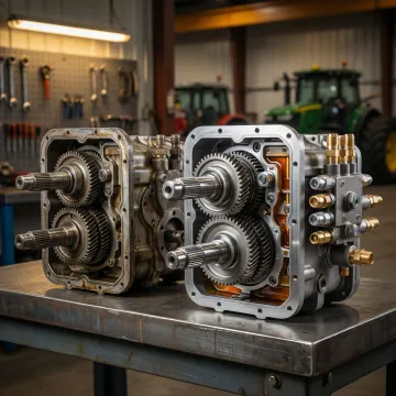 Side-by-side comparison of synchro shuttle and hydrostatic transmission systems on heavy equipment