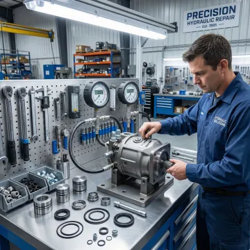 Hydraulic pump rebuild and exchange process in a professional service facility