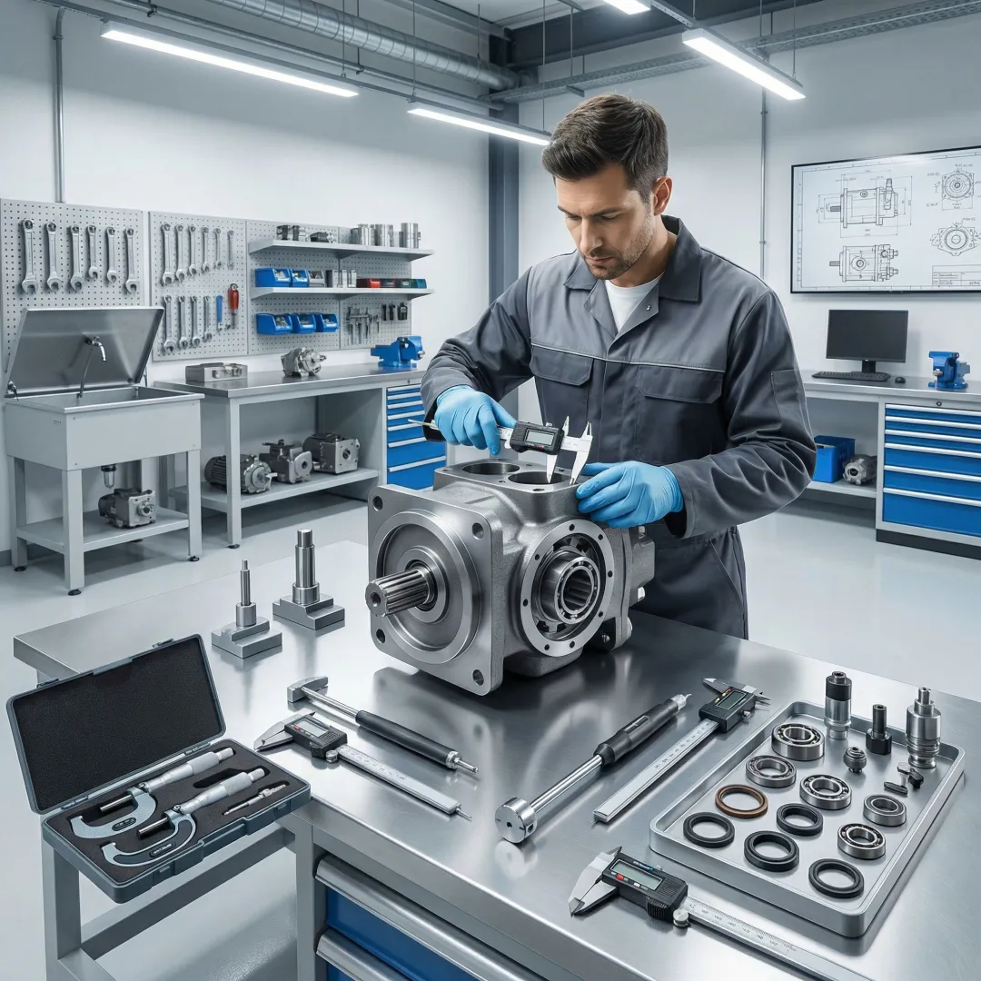 Step-by-step hydrostatic pump rebuild process at Hydrostatic Transmission Service