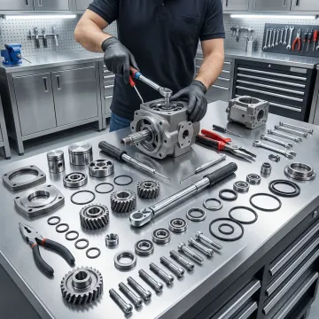 Hydraulic pump repair technician rebuilding a hydrostatic unit in Nashville TN