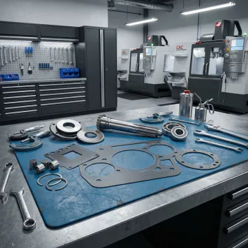 Step-by-step hydrostatic pump rebuild process in an industrial service facility