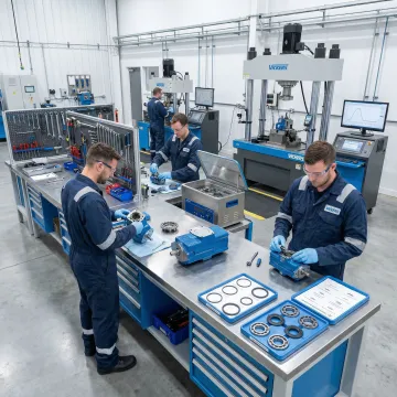 Hydrostatic pump rebuild process in a professional industrial workshop