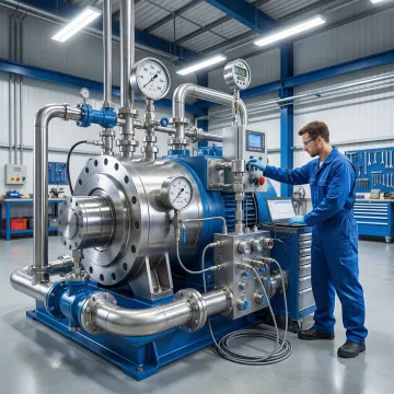 Hydraulic system repair technician working on a hydrostatic pump in Deer Park TX