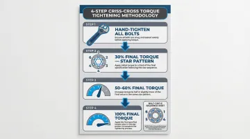 Four-step hydraulic motor bolt torque tightening sequence process infographic