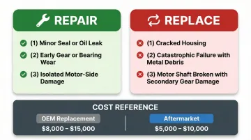Bulldozer final drive repair versus replacement decision comparison by failure scenario