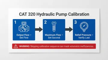 CAT 320 hydraulic pump adjustment three-step required sequence flow diagram