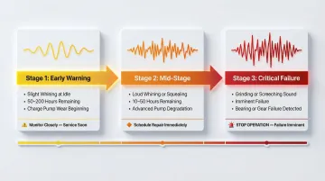 Kubota HST noise progression three-stage failure timeline from whining to grinding