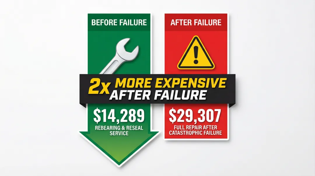 Before versus after failure Cat final drive repair cost comparison infographic
