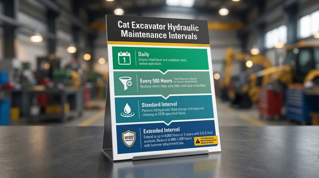 Cat excavator hydraulic maintenance schedule intervals from daily checks to fluid drain
