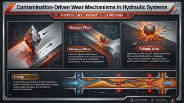 Three hydraulic contamination wear mechanisms abrasive fatigue and silting breakdown